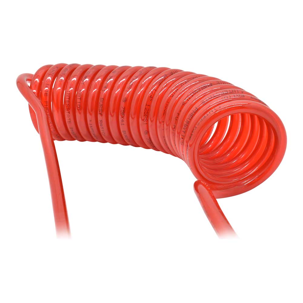 1/4" 15 ft long w/1/4" NPT Solid Fittings, Recoil Red PU Hose