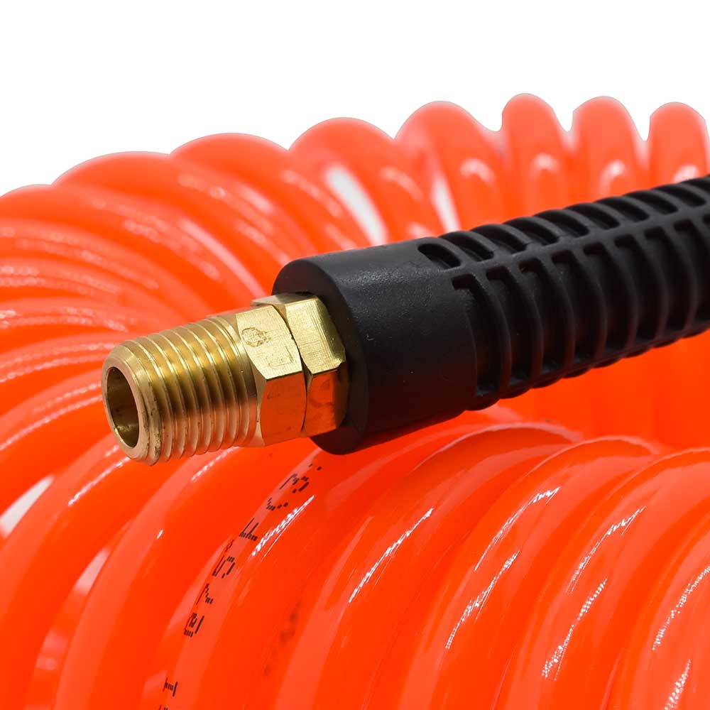 1/4" 30 ft long w/1/4" NPT Swivel Fittings, Recoil Orange PU Hose