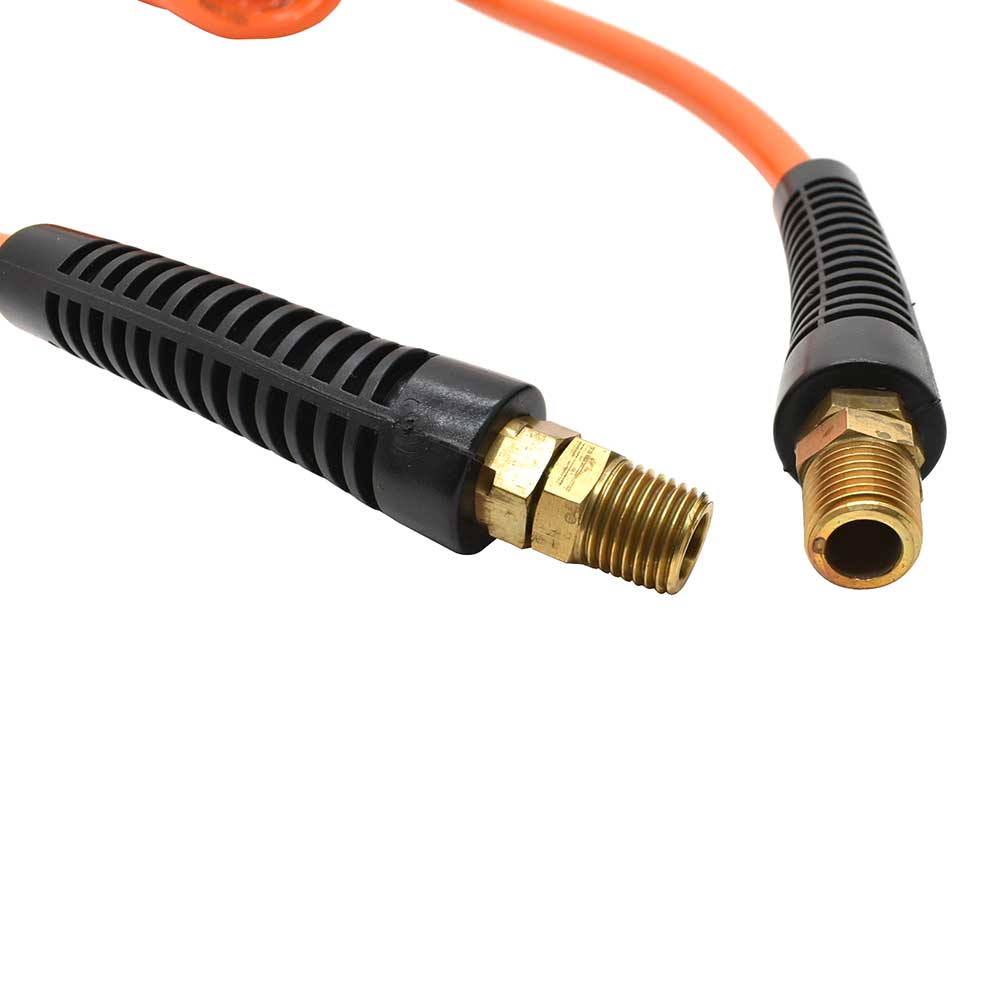 1/4" 15 ft long w/1/4" NPT Solid Fittings, Recoil Orange PU Hose