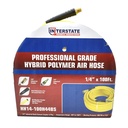 1/4" 100 ft Yellow Hybrid Polymer Hose With 1/4" Brass Industrial 6-Ball Coupler & Steel Plug