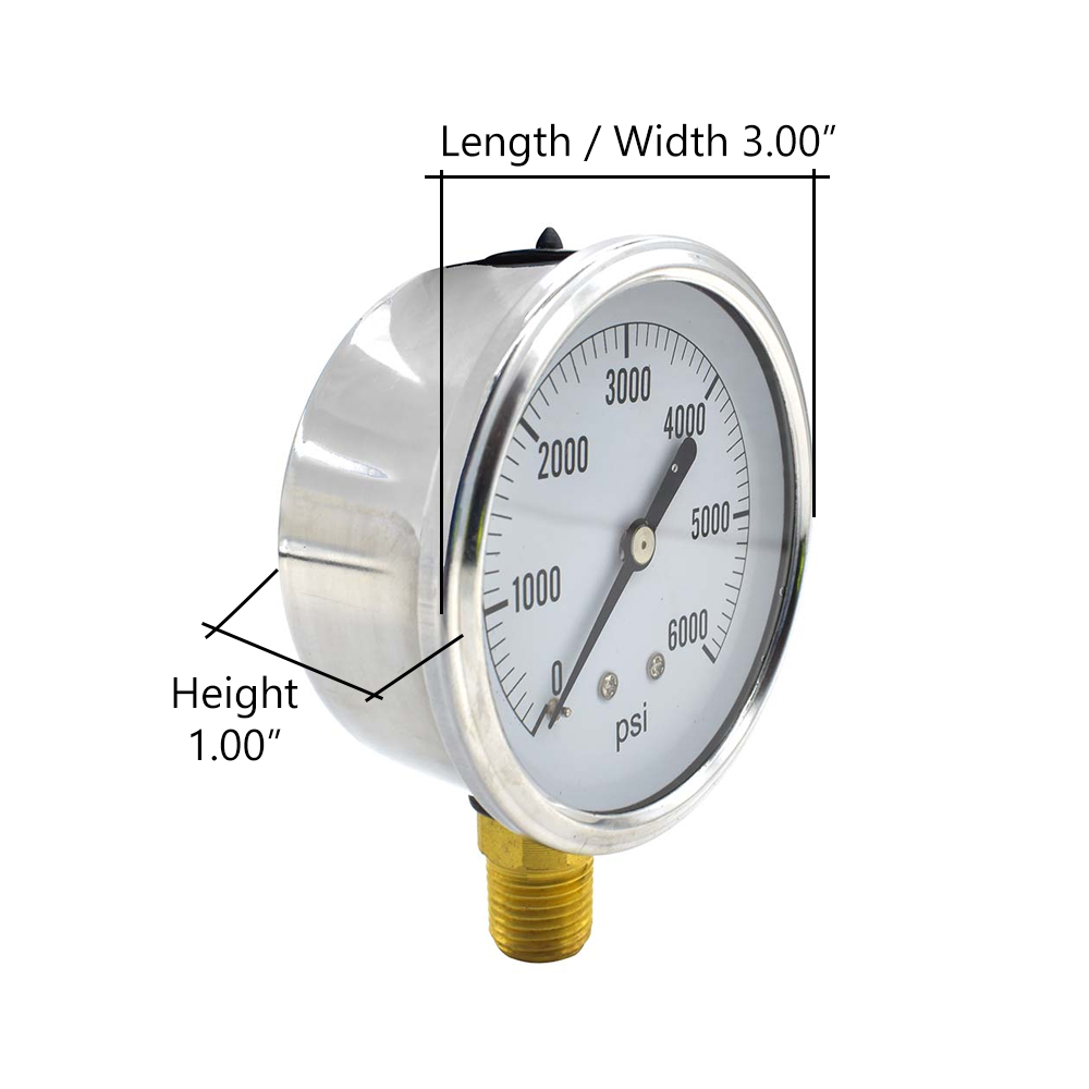 Oil Filled Pressure Gauge 2-1/2", 1/4" NPT Bottom Mount- 6000 PSI (G7022-6000)