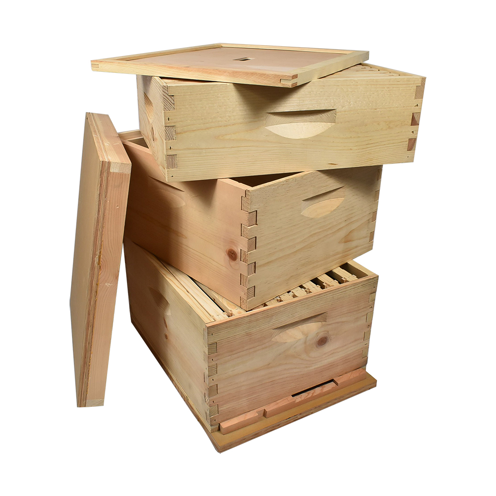3 Tier Bee Hive Kit With 2 Deep Brood Boxes 1 Super Box and Goodland Bee Supply Two Frame Honey Extractor