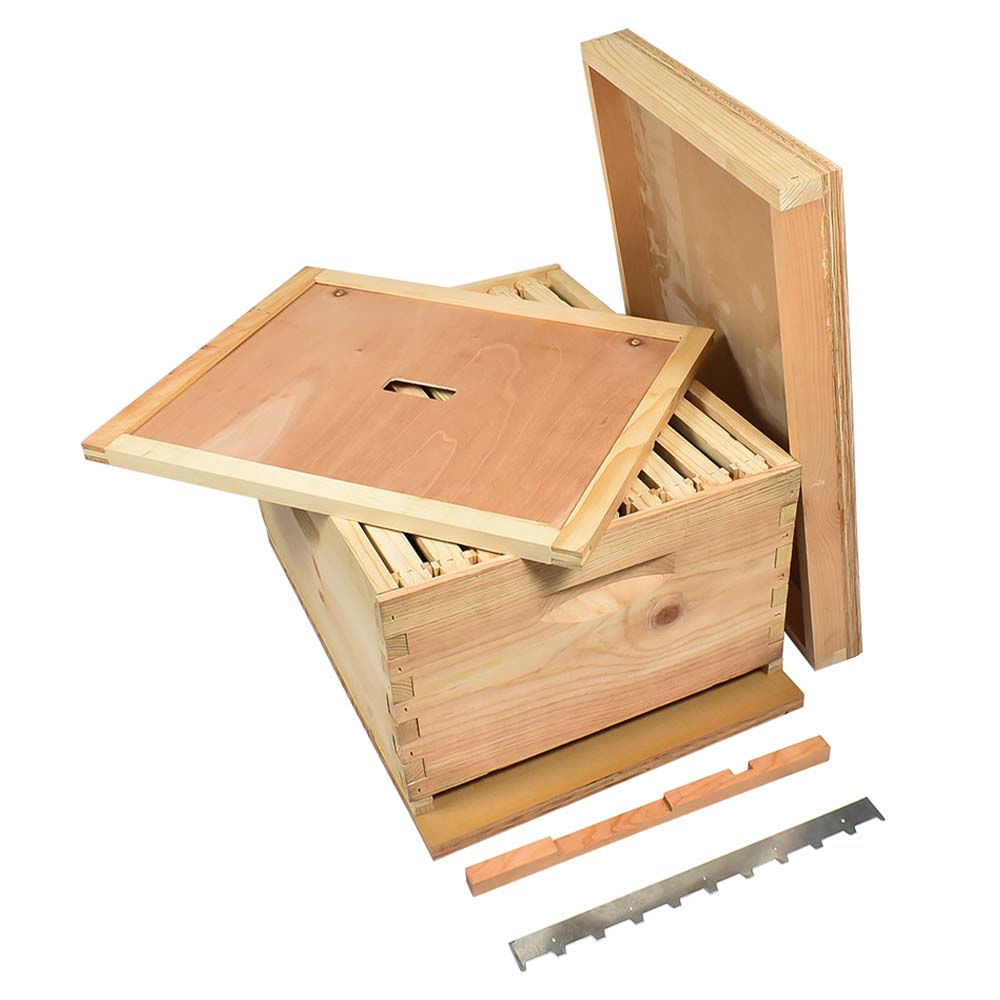 Beekeeping Complete Beehive Kit includes 2 Frame Manual Honey Extractor, Brood Box, Frames, Foundations, Inner Cover, Top, Bottom, Uncapping Knife, Spacer, Brush, Frame Remover, Wood Handle Scraper, Decapping Roller, Stainless Steel Lifter / J-Hook Tool & Smoker 
GLBSEBROODCTS1