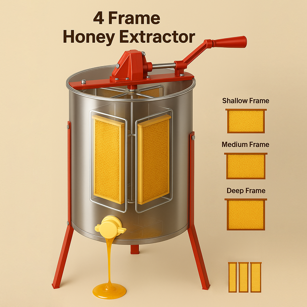4 Frame Manual Honey Extractor - 304 Stainless Steel