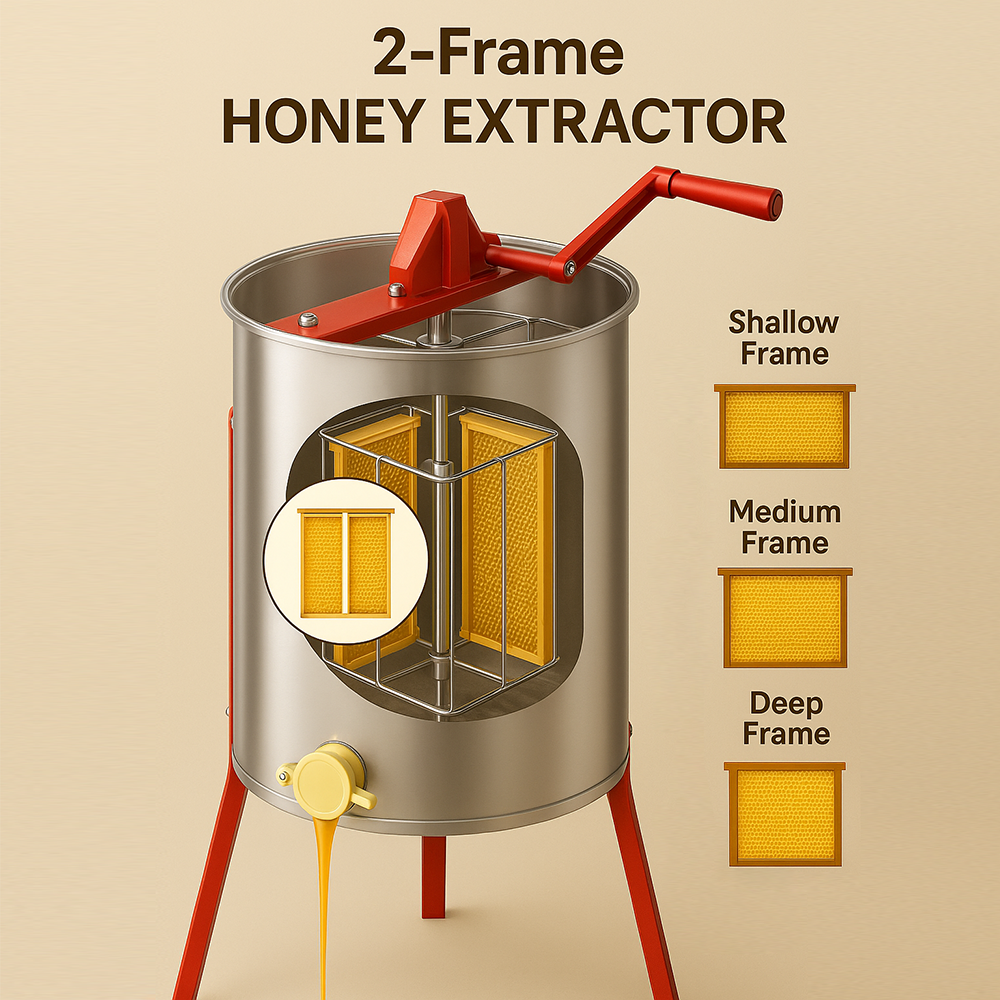 2 Frame Beekeeping 304 Stainless Steel Drum Honey Extractor With Stand - Manual
