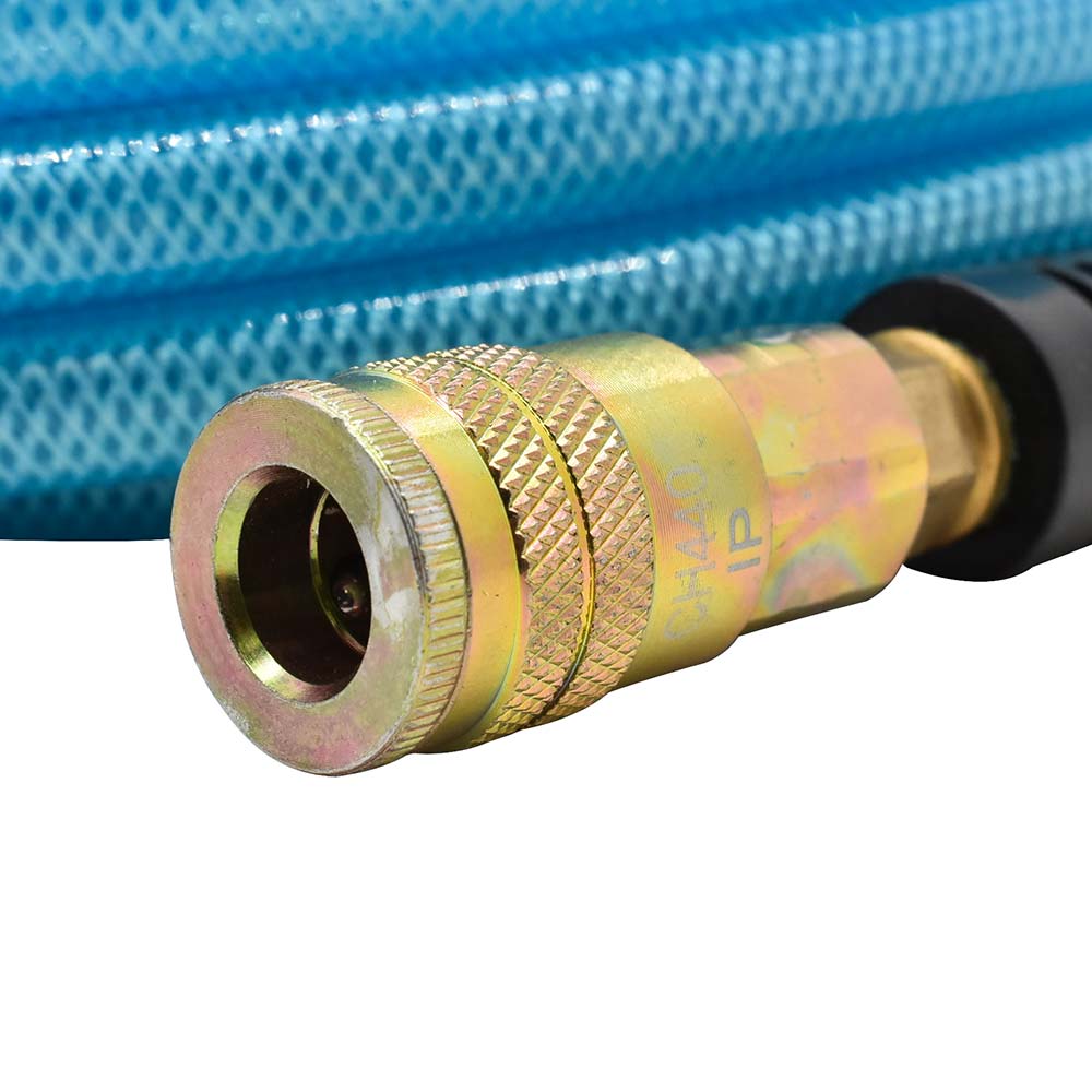 3/8" 50 ft light blue PU hose Kit with 1/4" Steel coupler and plug - W02