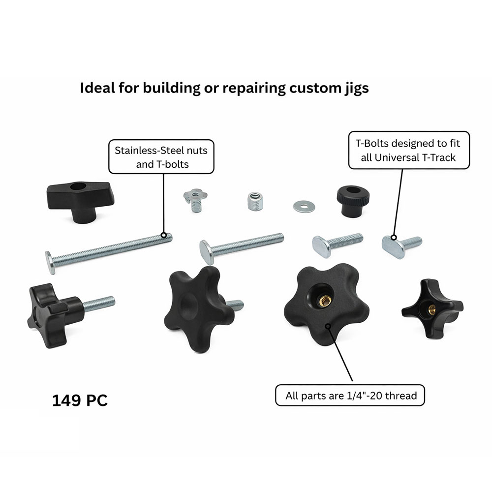 149 Piece Jig & T-Track Hardware Kit Size: 1/4"-20 TPI