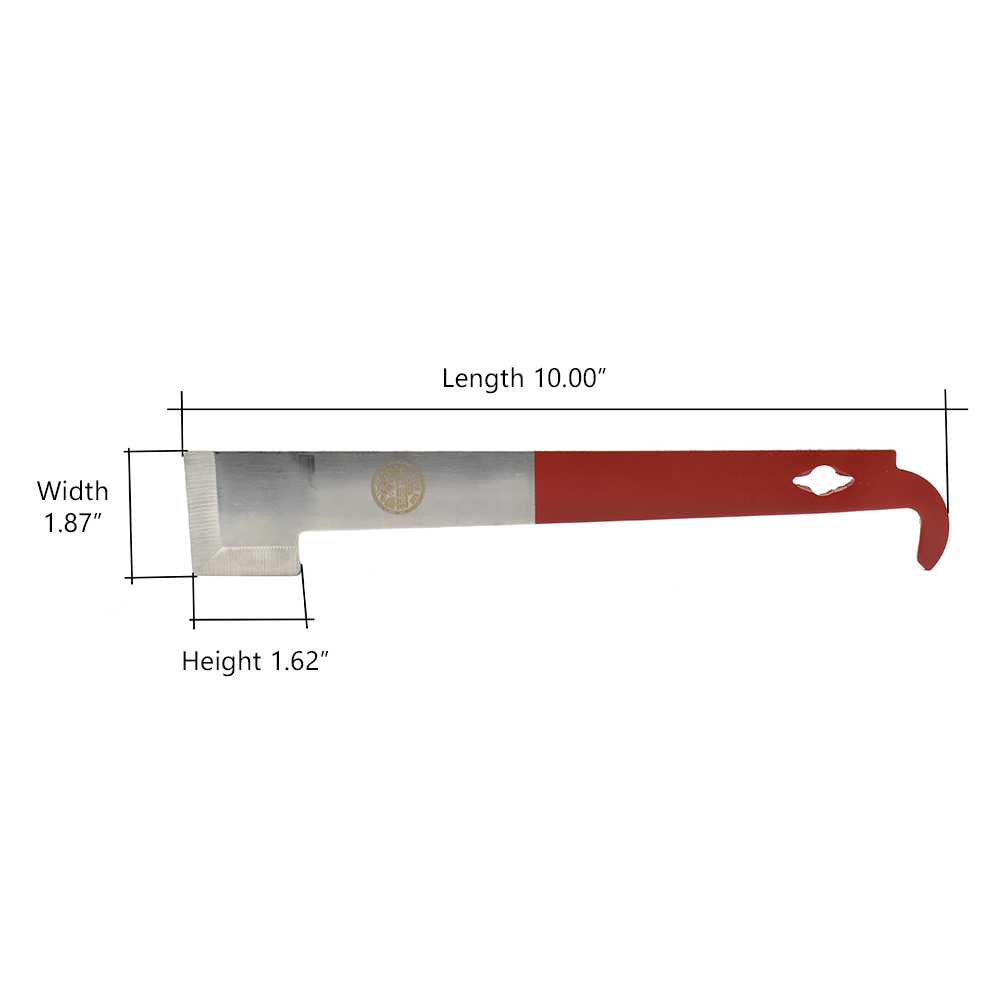 10" Stainless Steel Standard Beehive Frame Lifter and Scraper J Hook Tool - Red Handle