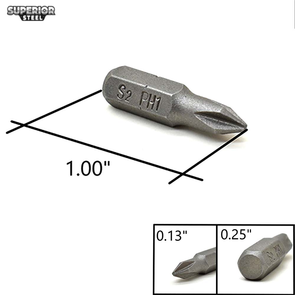 50 Display Pack - 1# Phillips Head Power Screwdriver Bits - 1 Inch Long