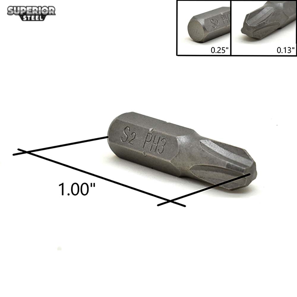 10 Display Pack - 3# Phillips Head Power Screwdriver Bits - 1 Inch Long