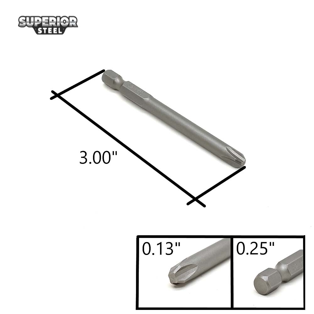 25 Bulk - 3# Phillips Head Power Screwdriver Bits - 3 Inch Long - 6mm Dia