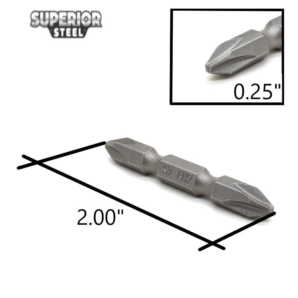 10 Display Pack - 2# Phillips Double End Screwdriver Bits - 2" Long