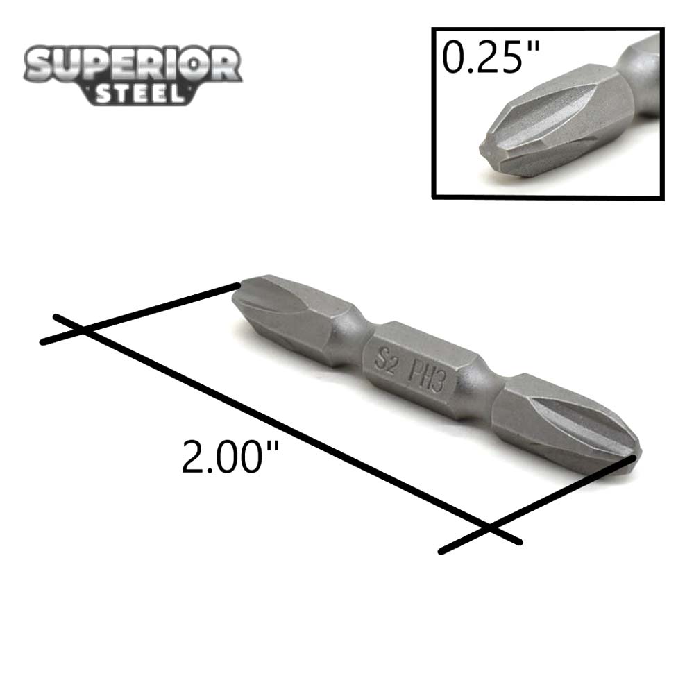 10 Display Pack - 3# Phillips Double End Screwdriver Bits - 2" Long