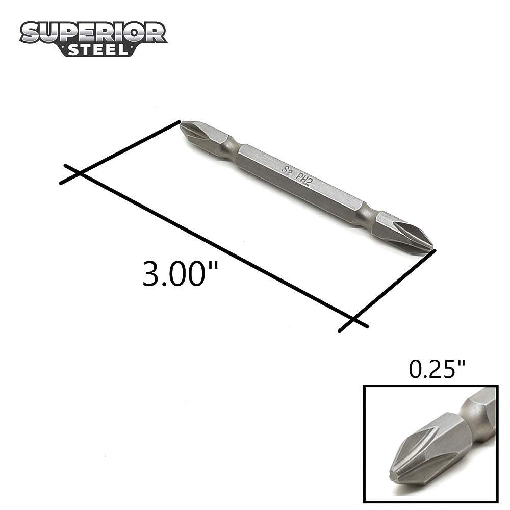 25 Bulk - 2# Phillips Double End Screwdriver Bits - 3" Long