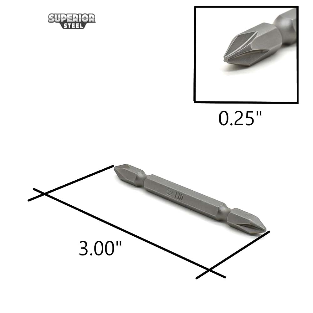 25 Bulk - 1# Phillips Double End Screwdriver Bits - 3" Long