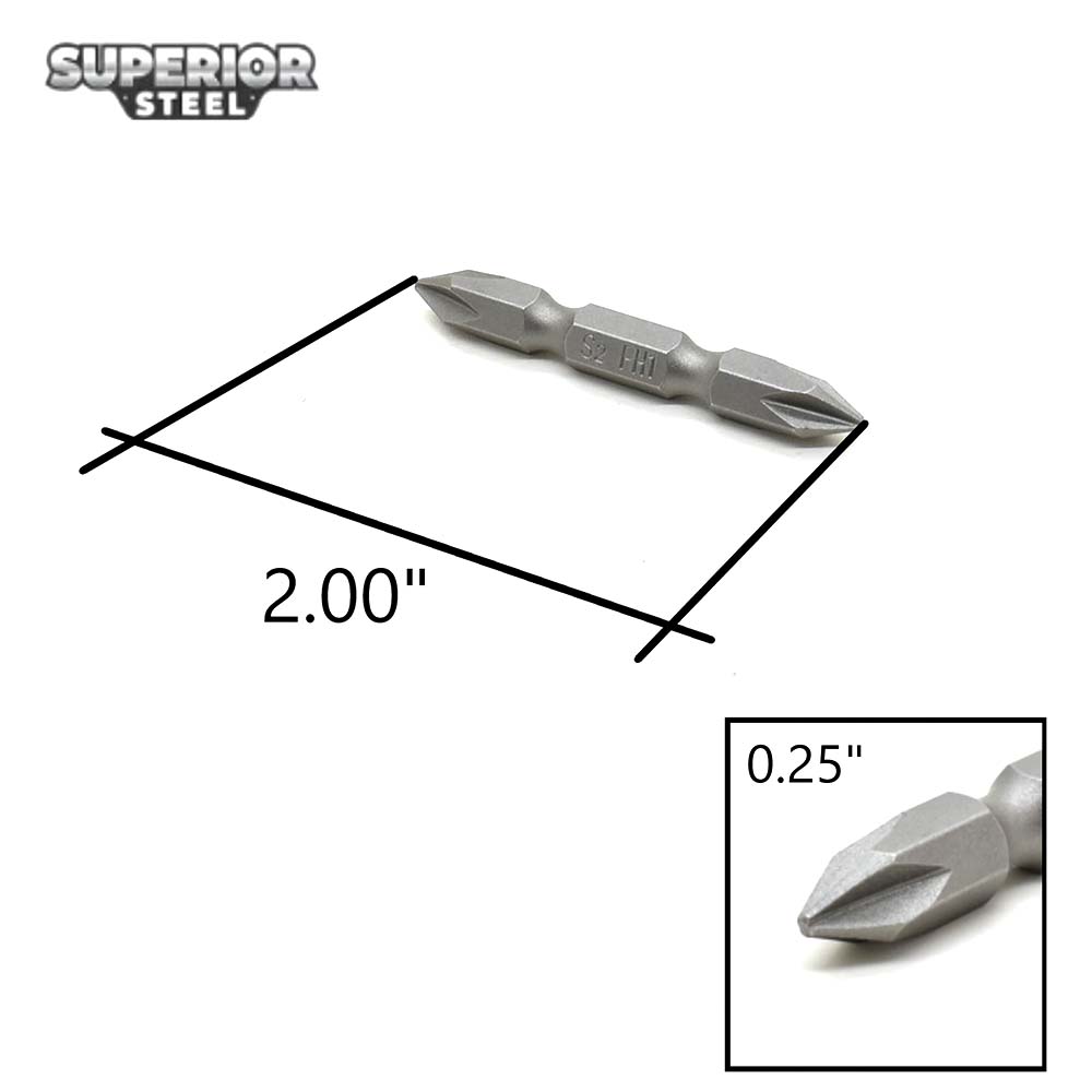25 Display Pack - 1# Phillips Double End Screwdriver Bits - 2" Long