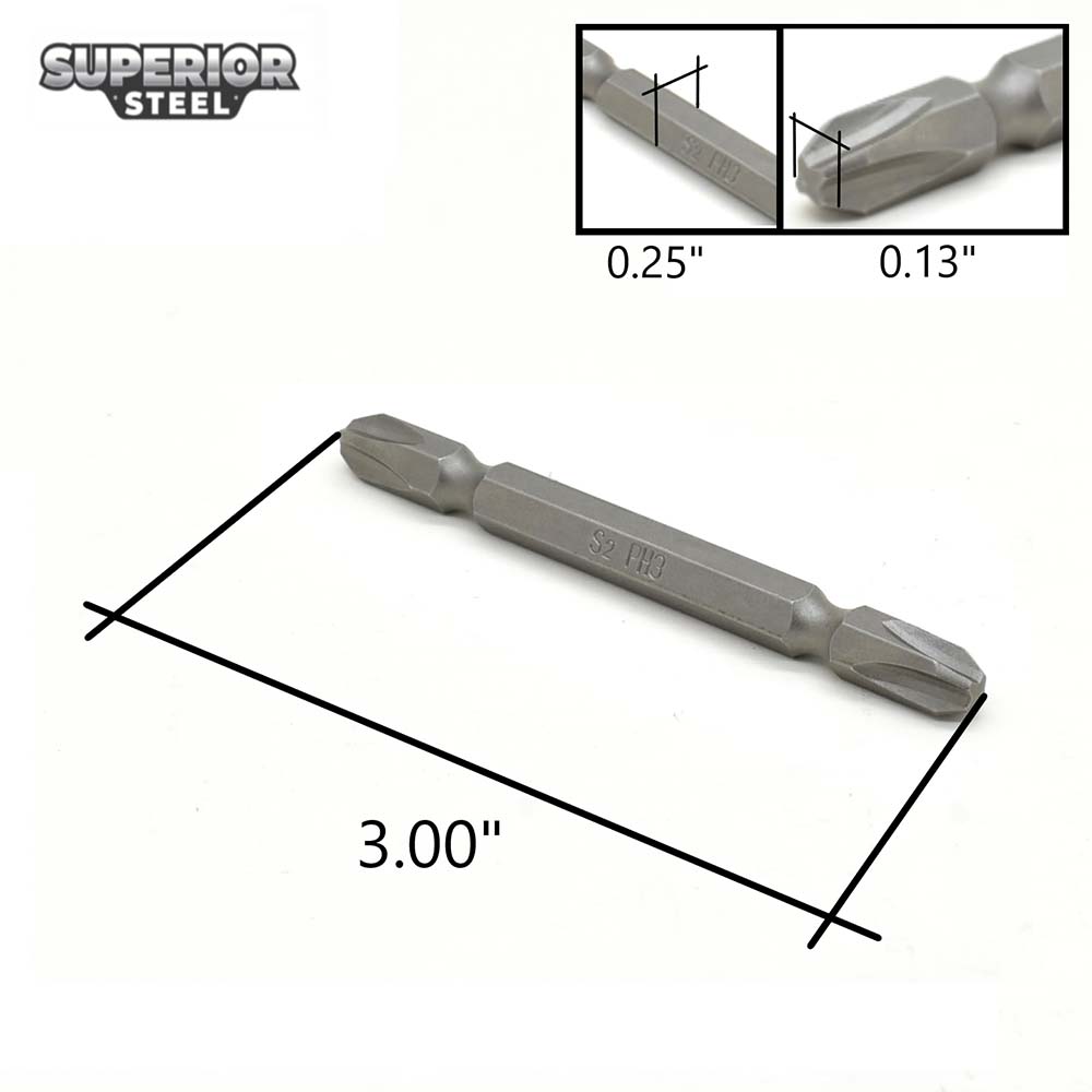 10 Display Pack - 3# Phillips Double End Screwdriver Bits - 3" Long