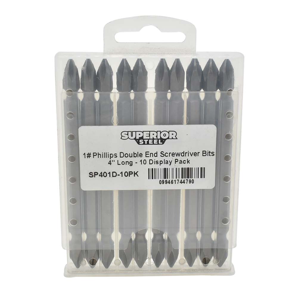 10 Display Pack - 1# Phillips Double End Screwdriver Bits - 4" Long