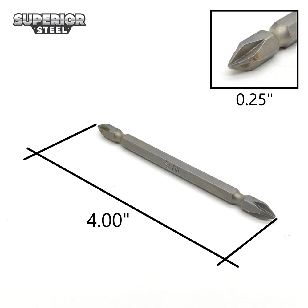 10 Display Pack - 1# Phillips Double End Screwdriver Bits - 4" Long