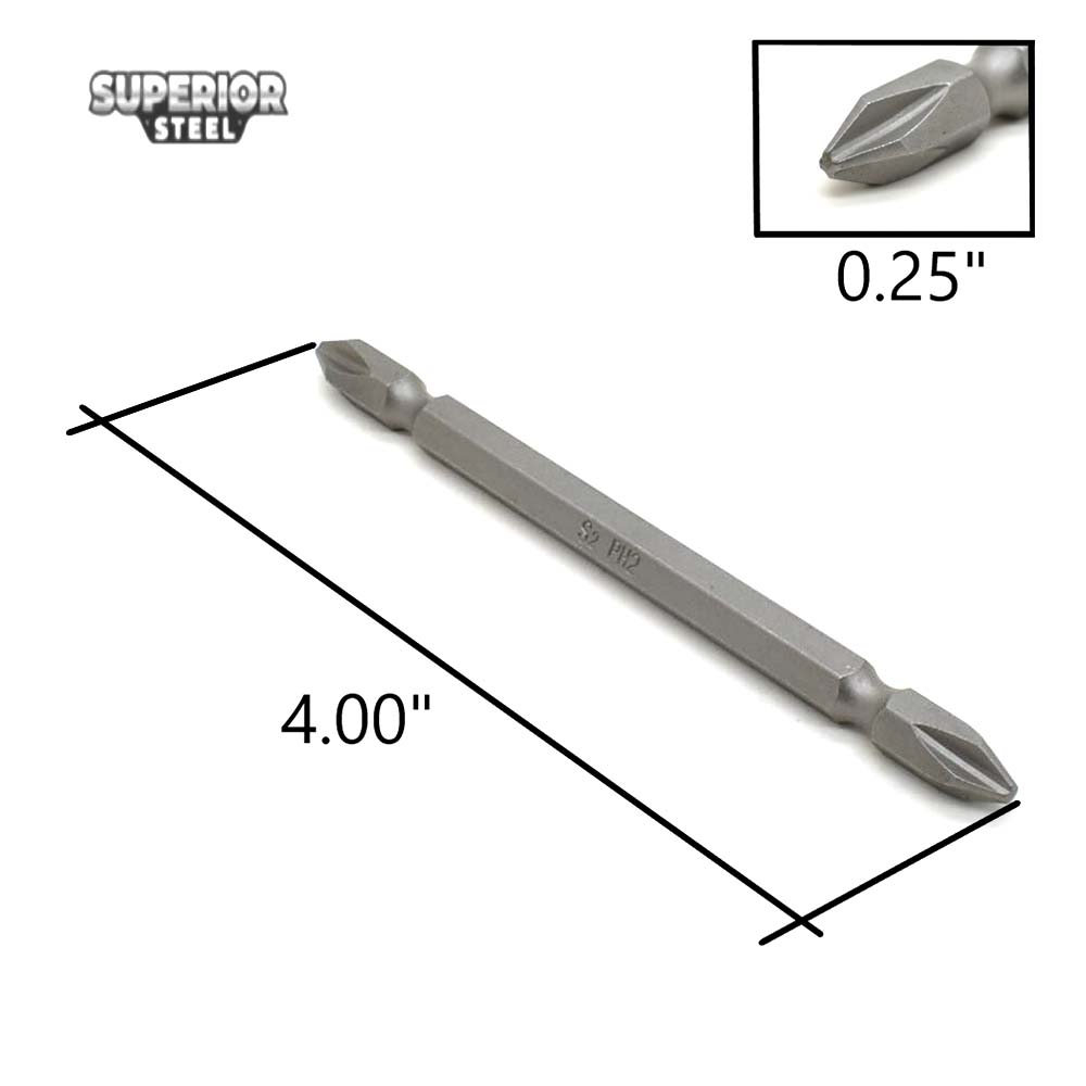 10 Display Pack - 2# Phillips Double End Screwdriver Bits - 4" Long