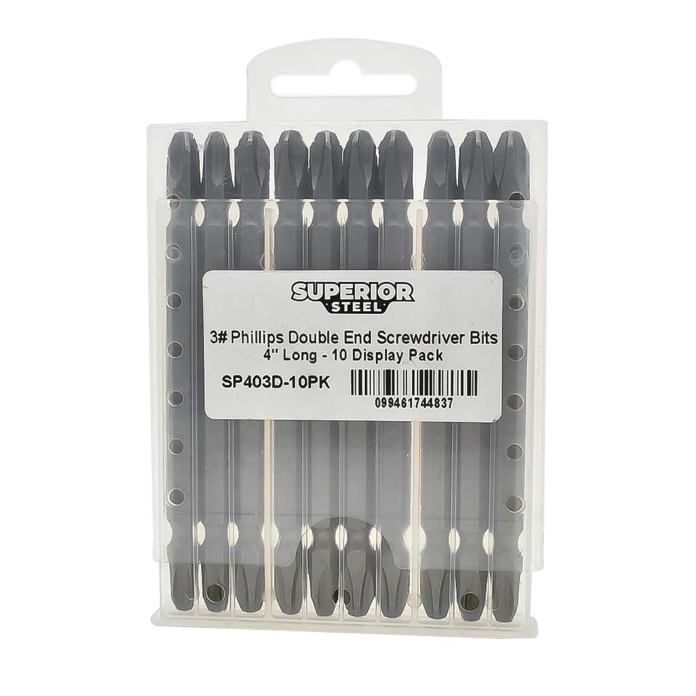 10 Display Pack - 3# Phillips Double End Screwdriver Bits - 4" Long