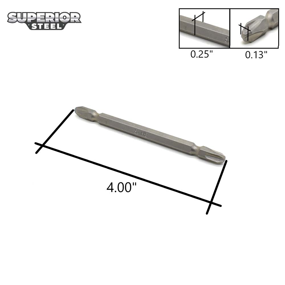 25 Bulk - 3# Phillips Double End Screwdriver Bits - 4" Long