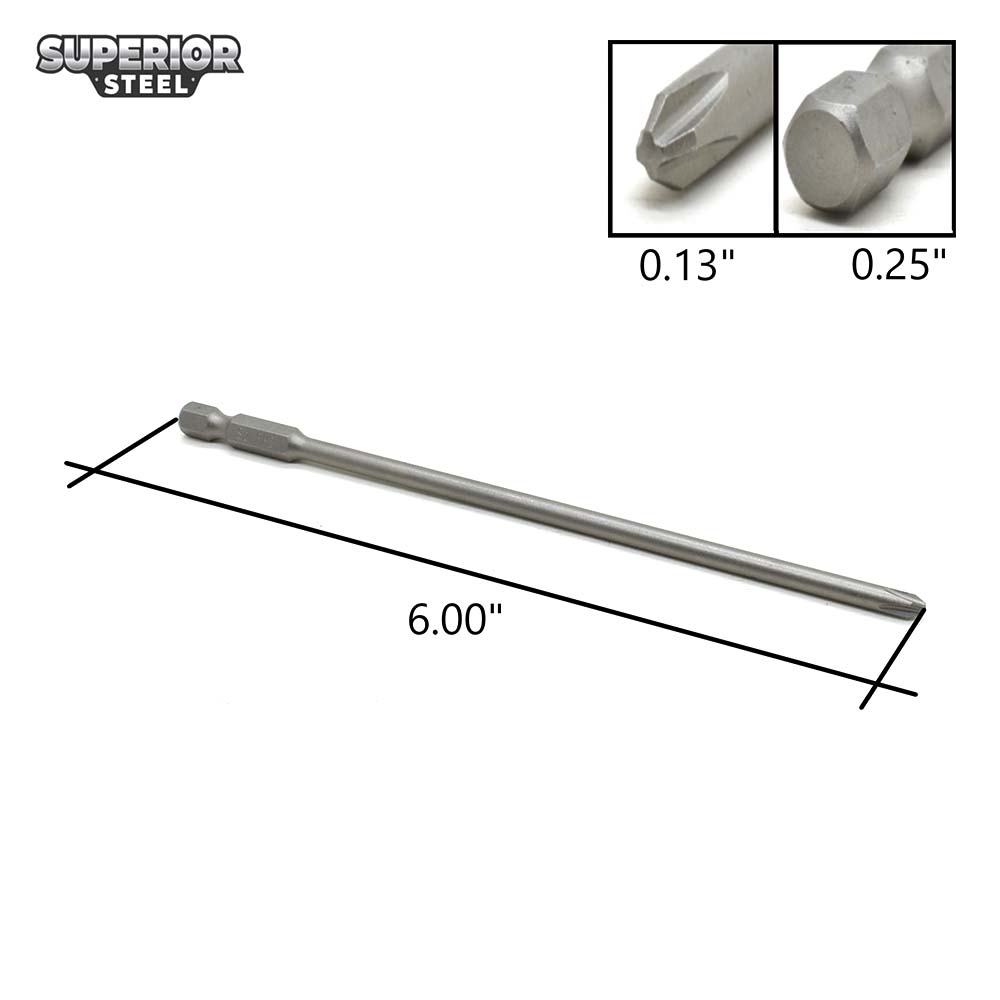 5 Pack - 2# Phillips Head Power Screwdriver Bits - 6 Inch Long - 4.5mm Dia