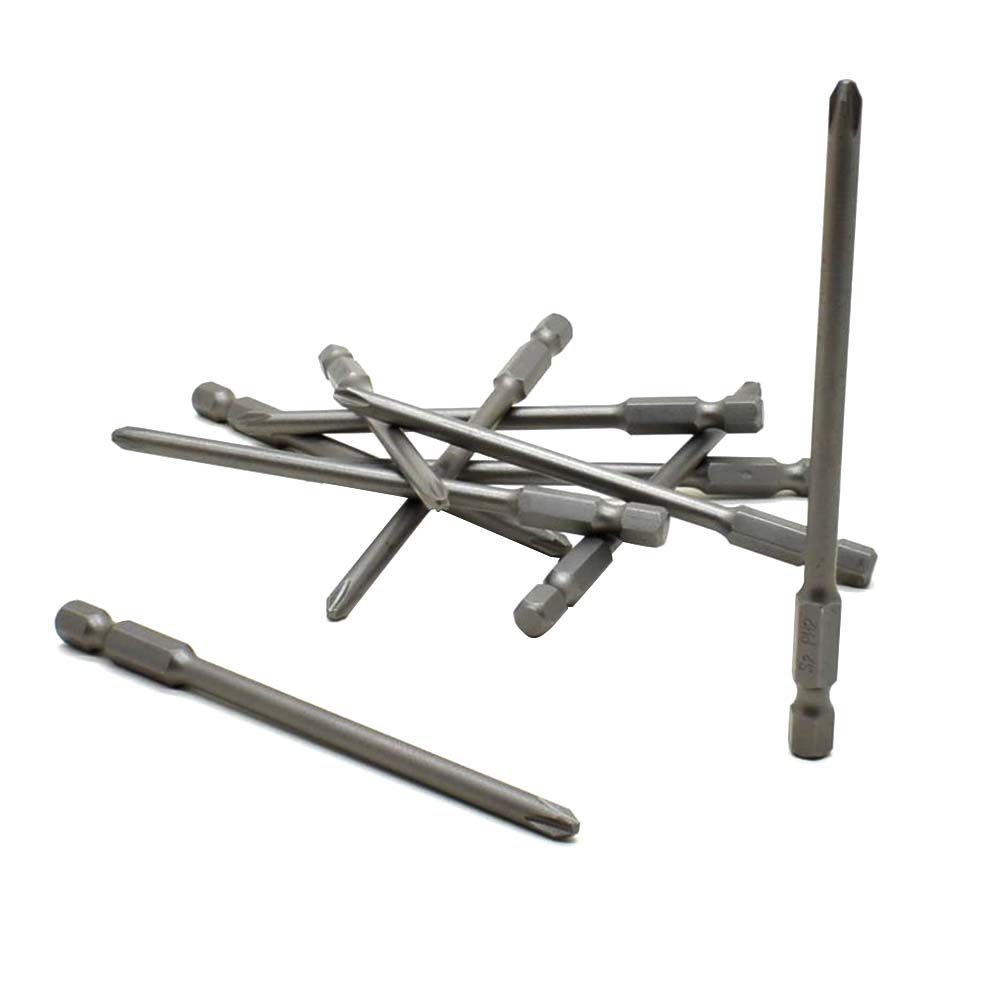 10 Display Pack - 2# Phillips Head Power Screwdriver Bits - 4 Inch Long - 4.5mm Dia