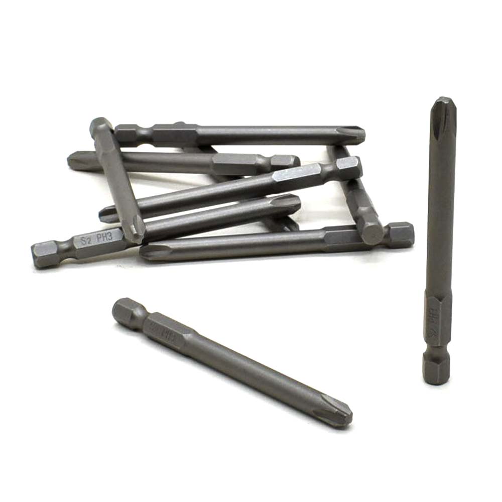 10 Display Pack - 3# Phillips Head Power Screwdriver Bits - 3 Inch Long - 6mm Dia