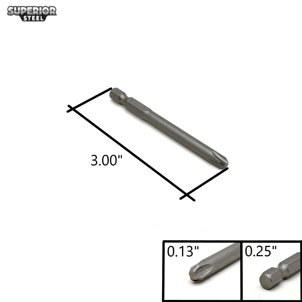 10 Display Pack - 3# Phillips Head Power Screwdriver Bits - 3 Inch Long - 6mm Dia