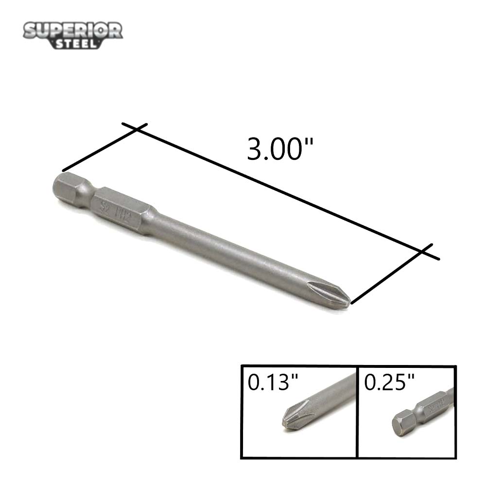 25 Bulk - 2# Phillips Head Power Screwdriver Bits - 3 Inch Long - 5mm Dia