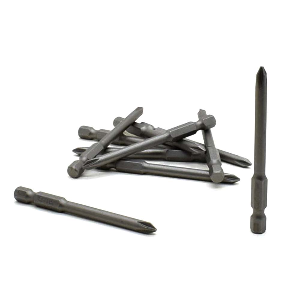 10 Display Pack - 1# Phillips Head Power Screwdriver Bits - 3 Inch Long - 4.5mm Dia