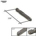 25 Display Pack - 2# Phillips Head Power Screwdriver Bits - 2 Inch Long - 6mm Dia