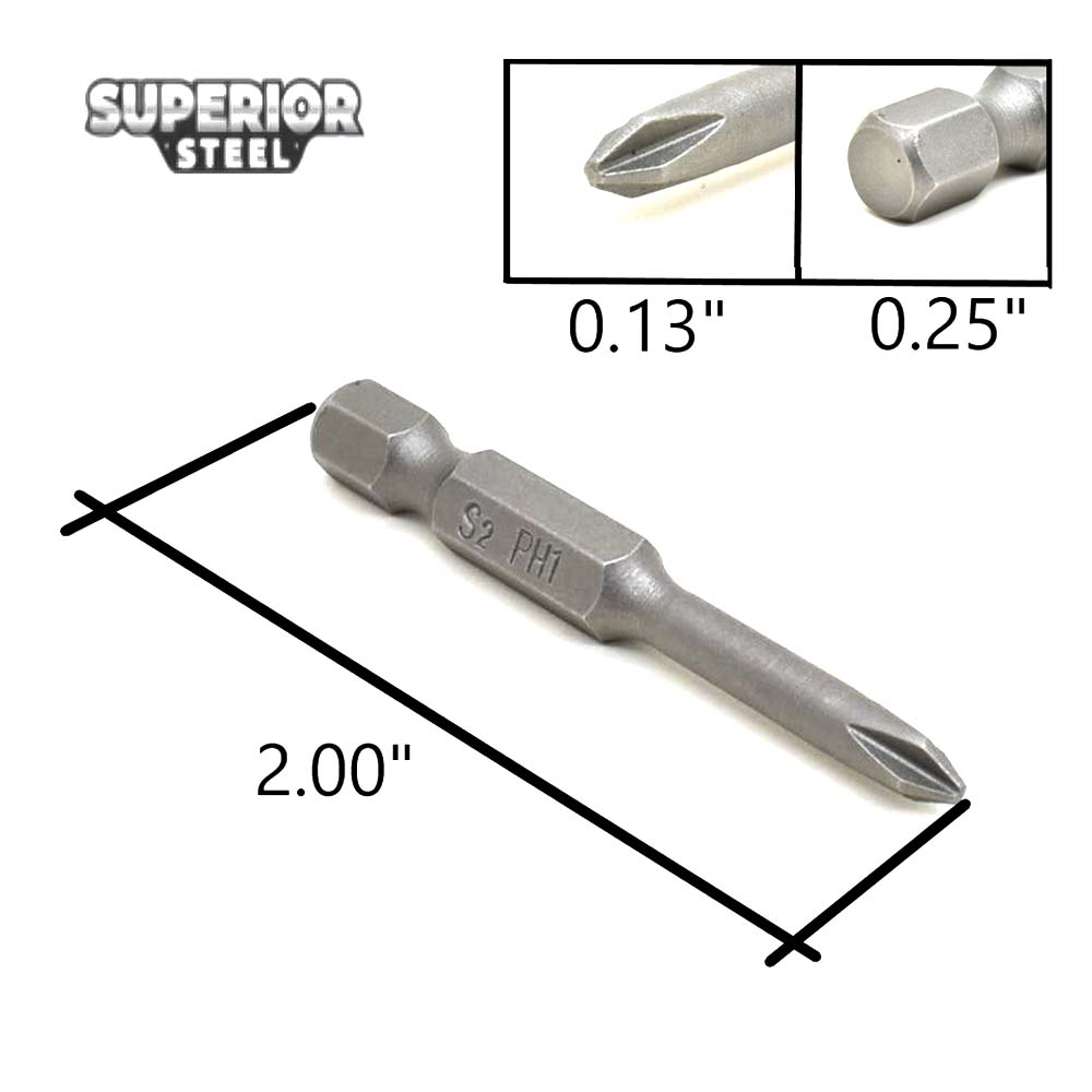 25 Display Pack - 1# Phillips Head Power Screwdriver Bits - 2 Inch Long - 4mm Dia