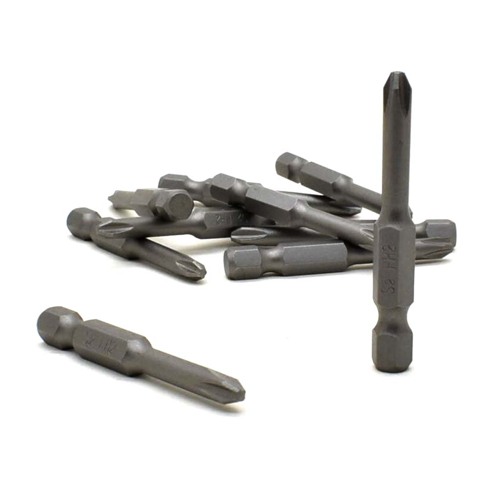 10 Display Pack - 2# Phillips Head Power Screwdriver Bits - 2 Inch Long - 6mm Dia