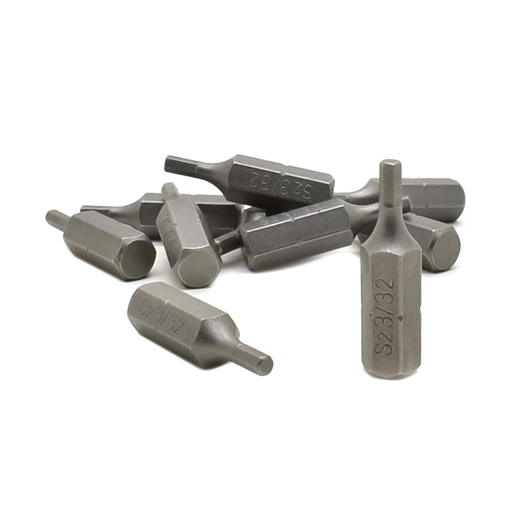 10 Display Pack - Single End Hexagonal Screwdriver Bits - 1 Inch Long - 3/32 Hex