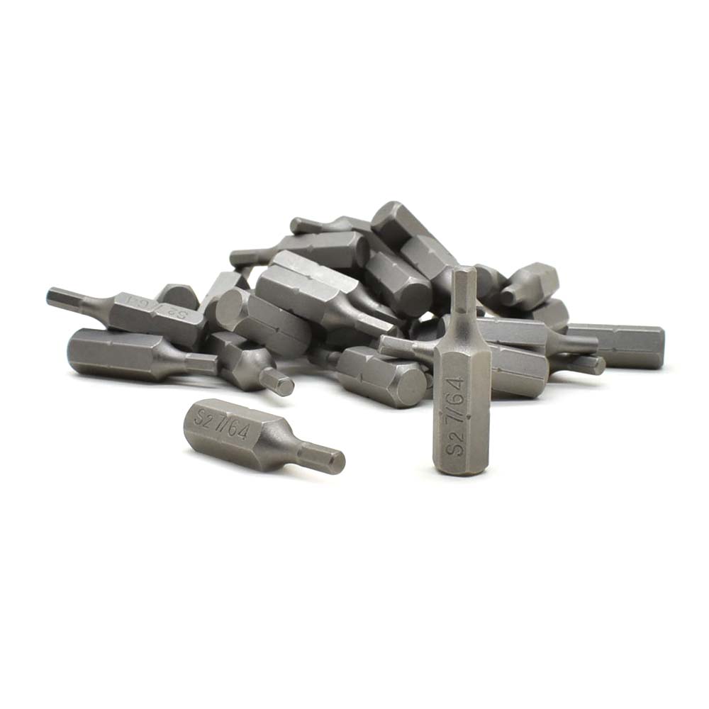 50 Display Pack - Single End Hexagonal Screwdriver Bits - 1 Inch Long - 7/64 Hex