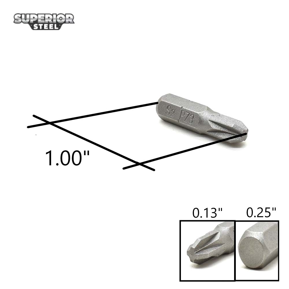 50 Display Pack - 3# Single End Pozidriv Screwdriver Bits - 1 Inch Long