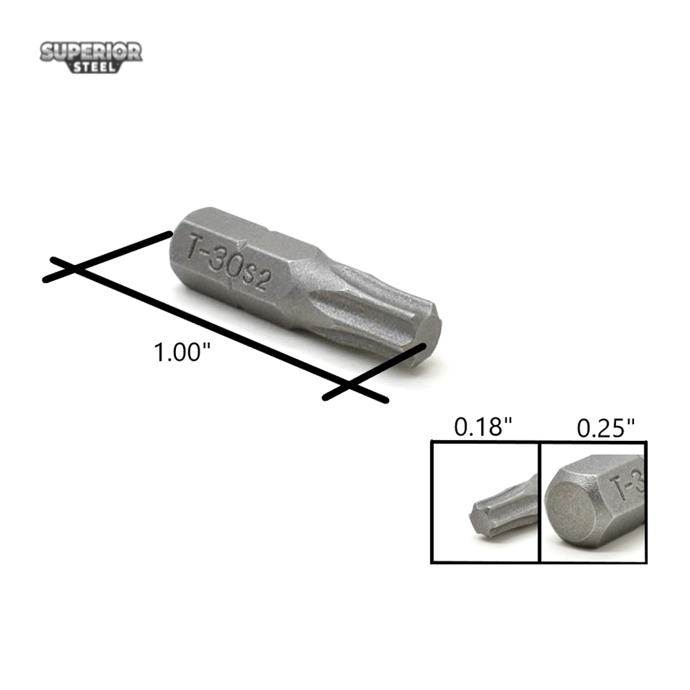 10 Display Pack - T30 Single End Torx Screwdriver Bits - 1 Inch Long