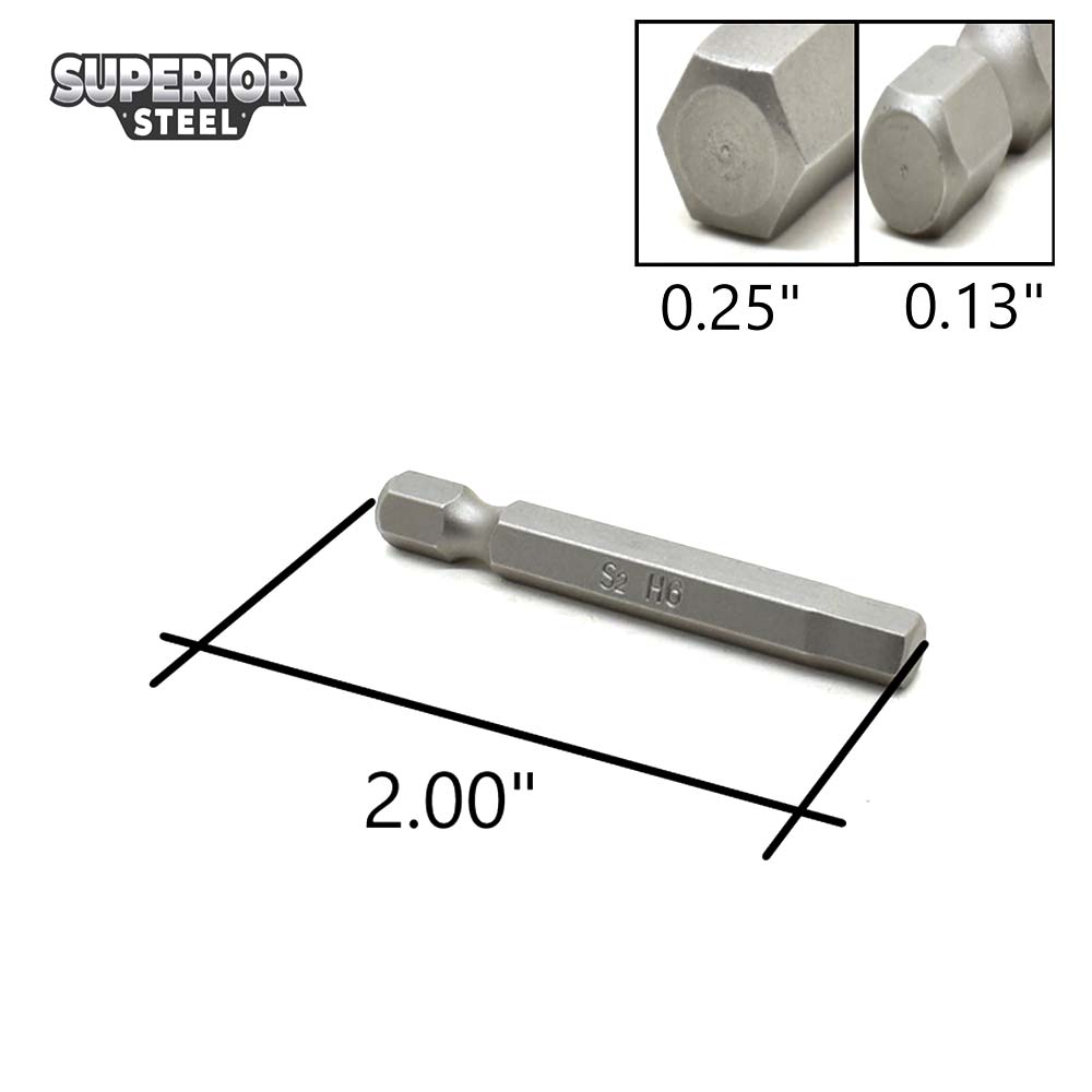 10 Display Pack - Single End Hexagonal Screwdriver Bits - 2 Inch Long - 6mm Hex
