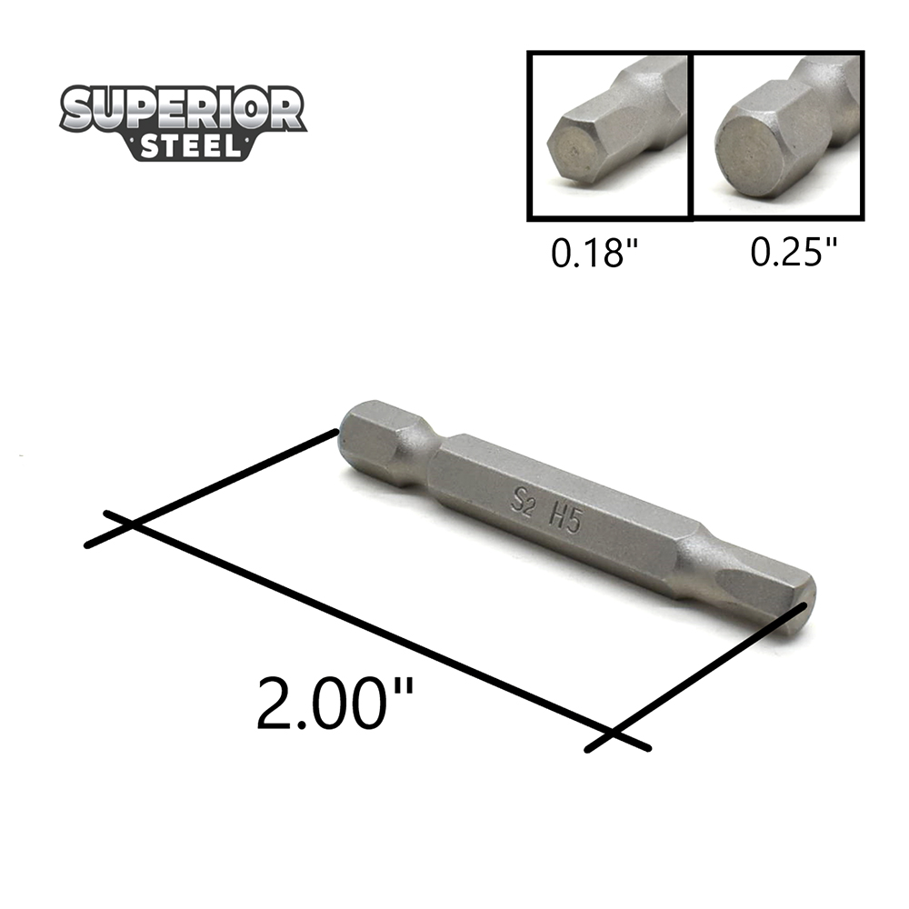 10 Display Pack - Single End Hexagonal Screwdriver Bits - 2 Inch Long - 5mm Hex