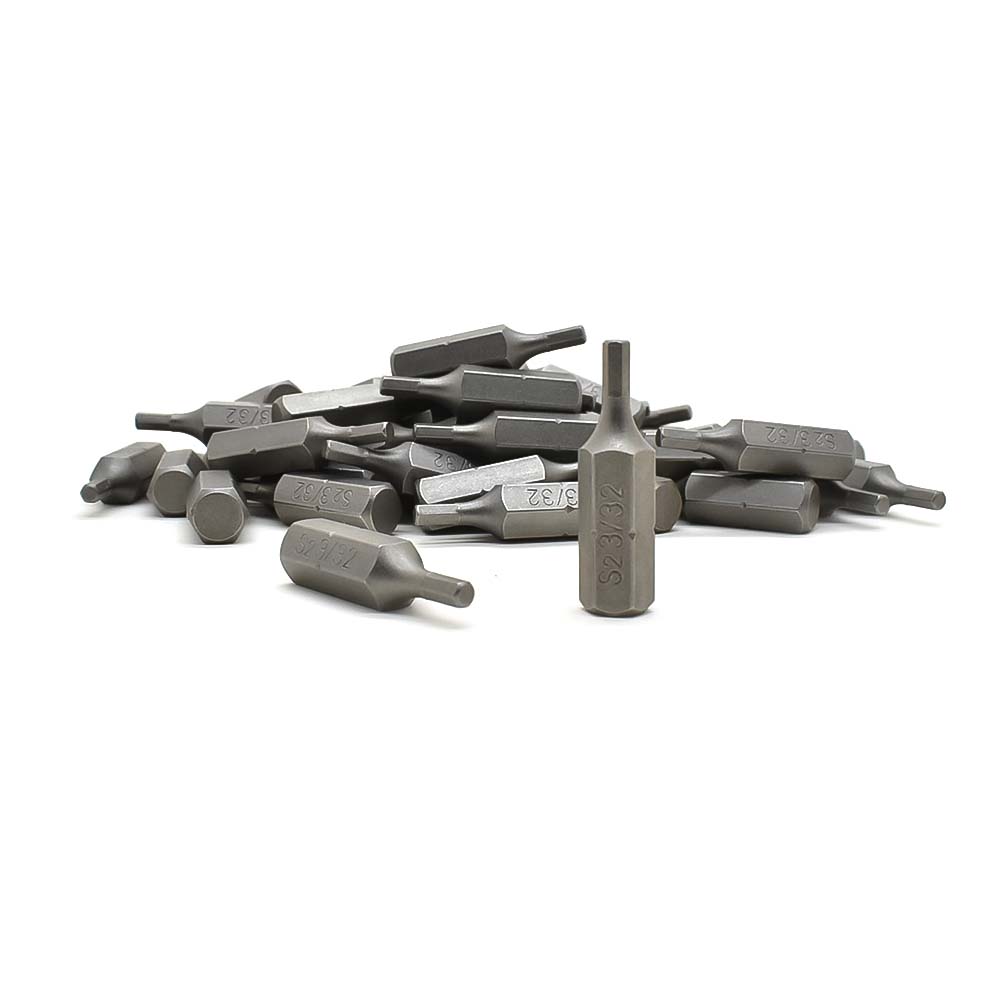 50 Display Pack - Single End Hexagonal Screwdriver Bits - 1 Inch Long - 3/32 Hex