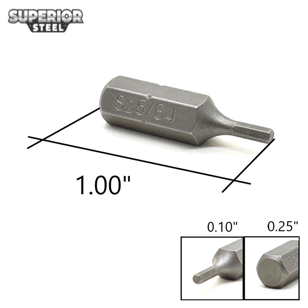 50 Display Pack - Single End Hexagonal Screwdriver Bits - 1 Inch Long - 5/64 Hex