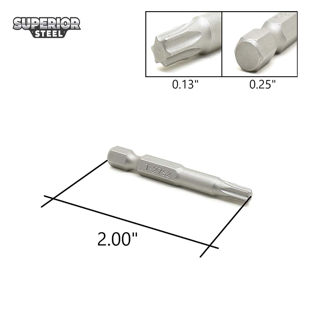 10 Display Pack - T27 Single End Torx Screwdriver Bits - 2 Inch Long