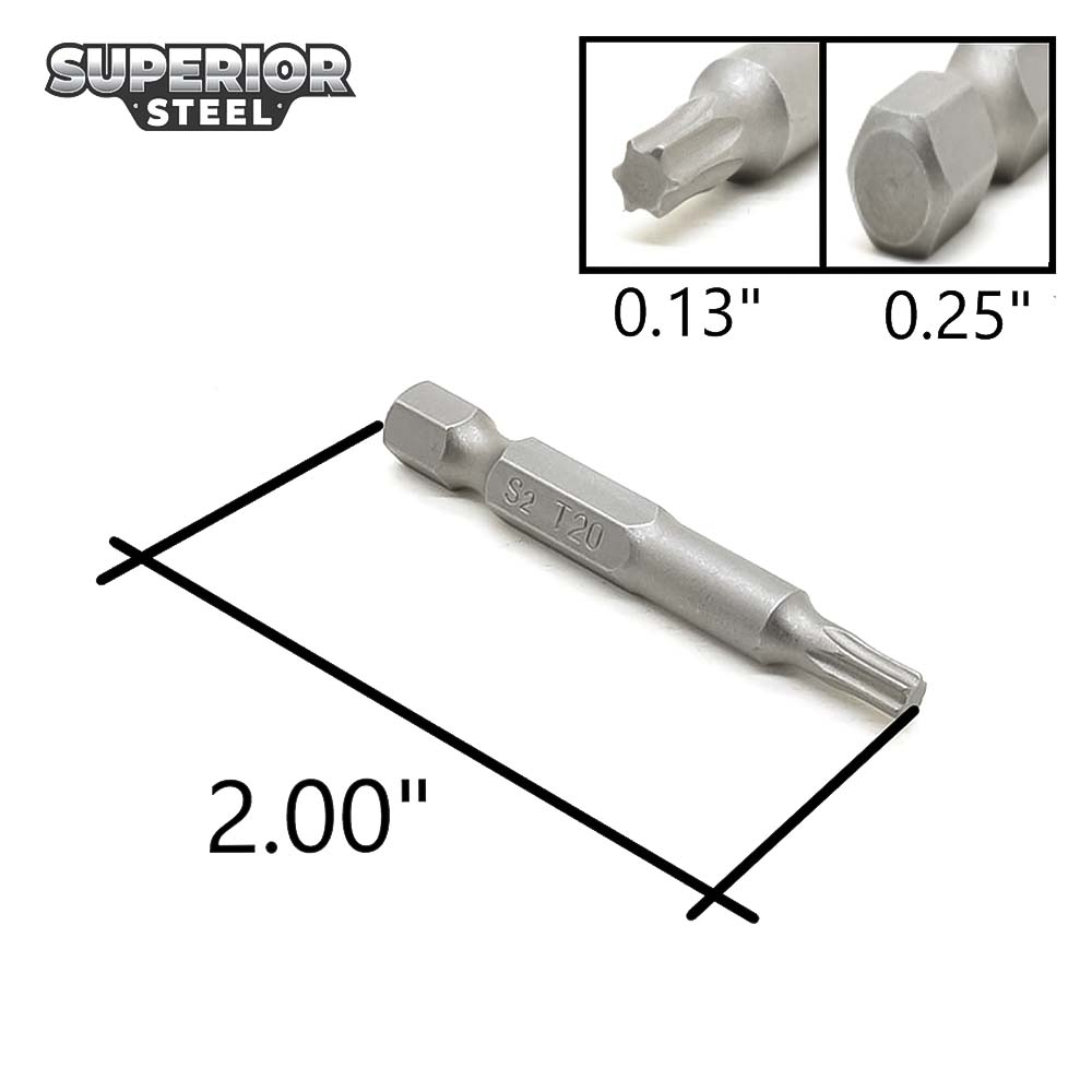 10 Display Pack - T20 Single End Torx Screwdriver Bits - 2 Inch Long