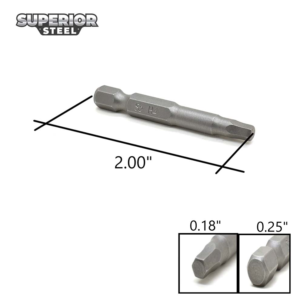 25 Display Pack - Single End Hexagonal Screwdriver Bits - 2 Inch Long - 4mm Hex