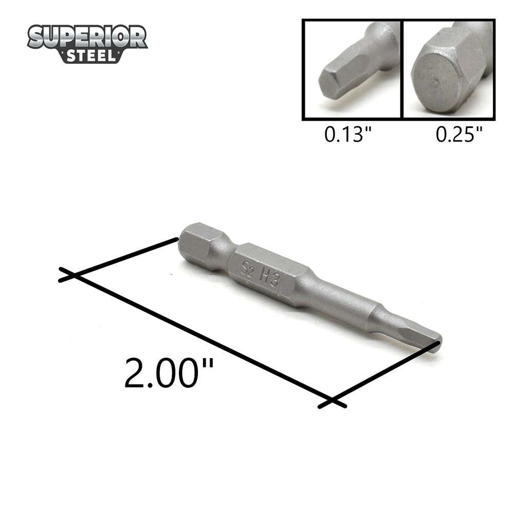 10 Display Pack - Single End Hexagonal Screwdriver Bits - 2 Inch Long - 3mm Hex