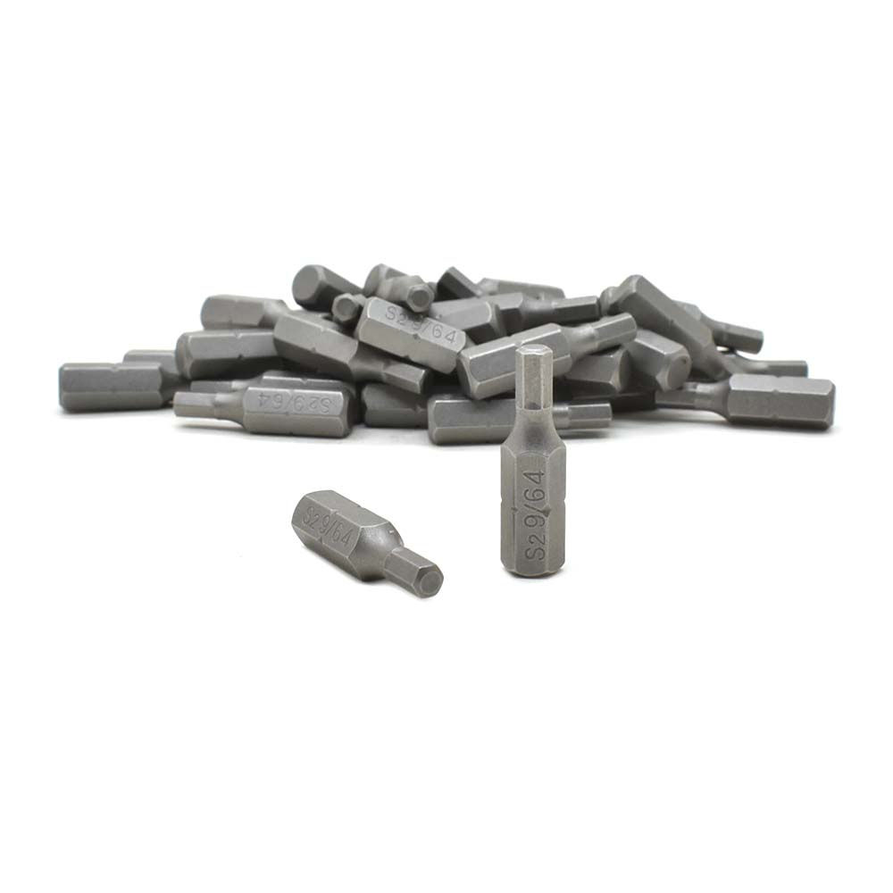 50 Display Pack - Single End Hexagonal Screwdriver Bits - 1 Inch Long - 9/64 Hex