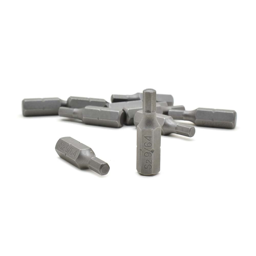10 Display Pack - Single End Hexagonal Screwdriver Bits - 1 Inch Long - 9/64 Hex