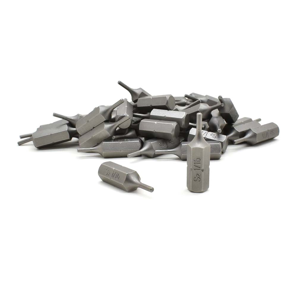 50 Display Pack - Single End Hexagonal Screwdriver Bits - 1 Inch Long - 1/16 Hex